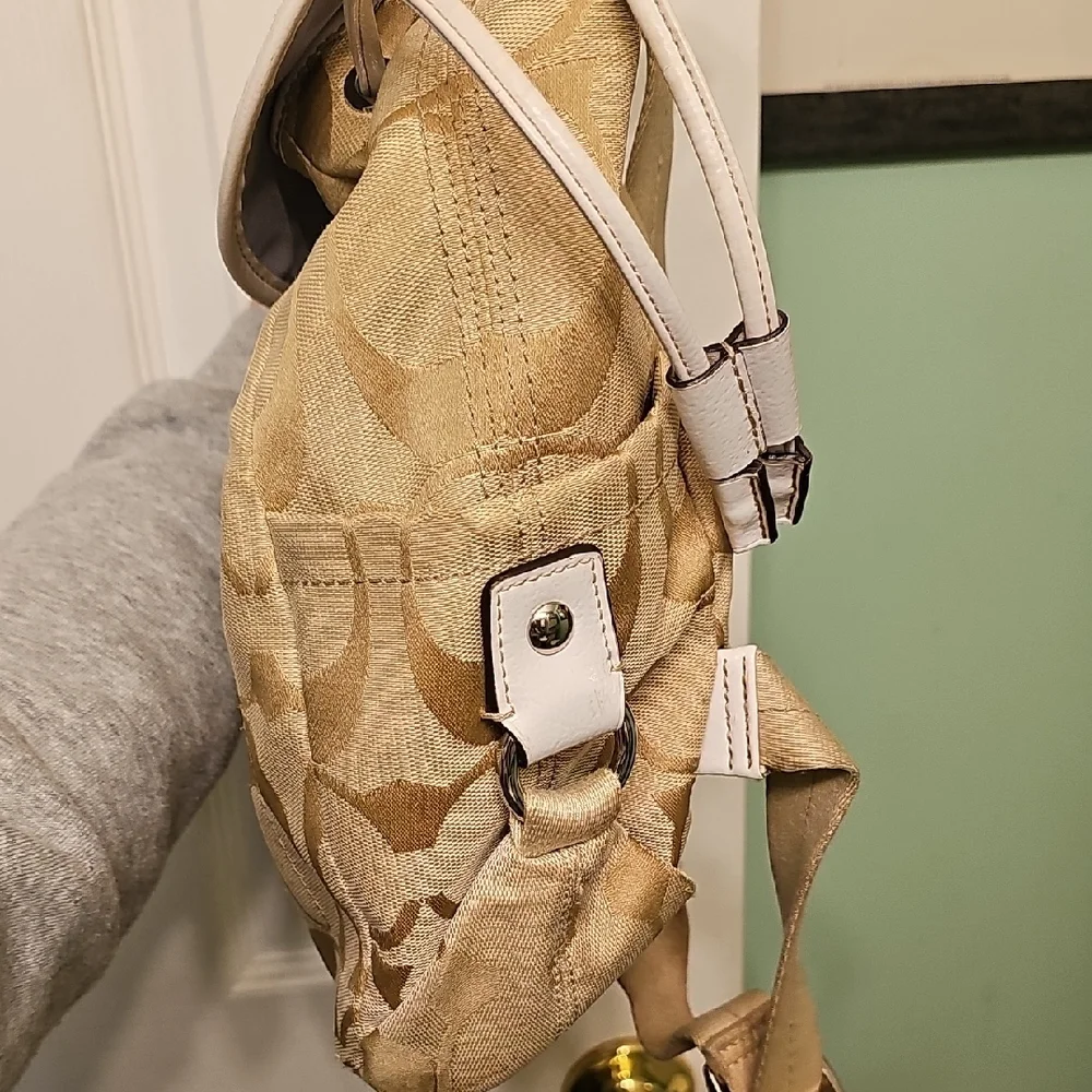 Coach Signature Beige Canvas Drawstring Backpack - Picture 7 of 14